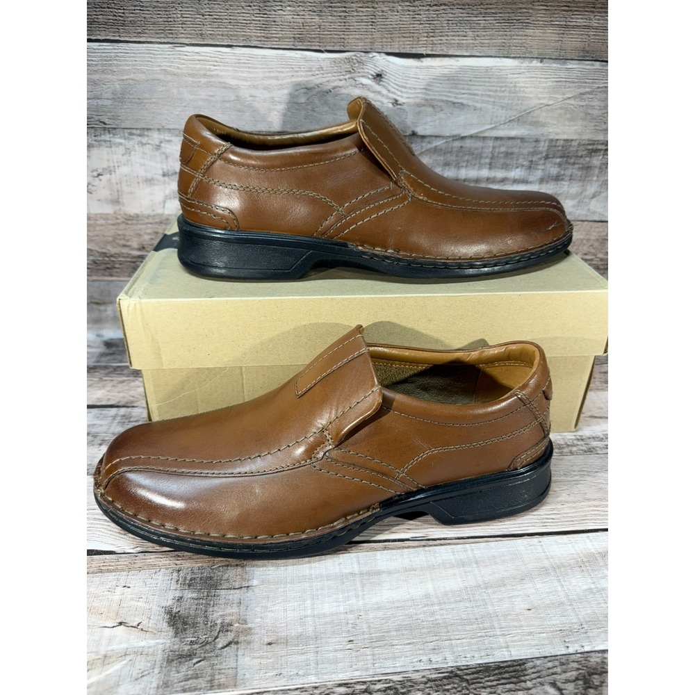 Clarks Men Escalade Step Loafer Dress Shoes Brown Leather Size 8 - Picture 2 of 10